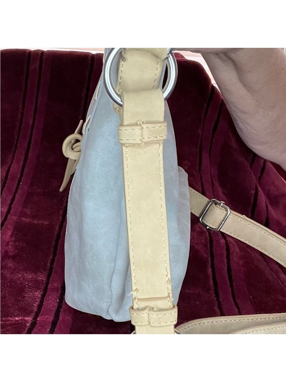 Kensie Crossbody/Shoulder Bag, Lt Gray w/tan, 12”A, 9.5”V, 3”W, Zip top & Mag T5 - Picture 10 of 12